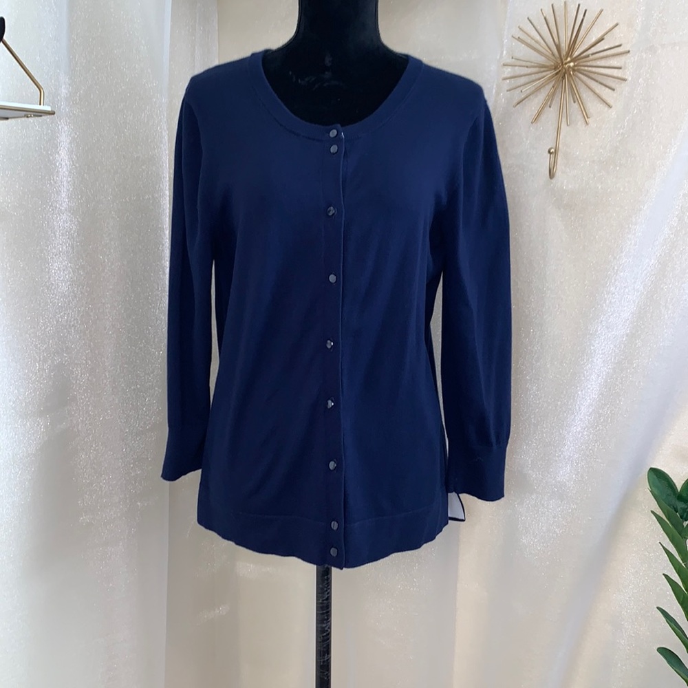 Navy blue button up sweater